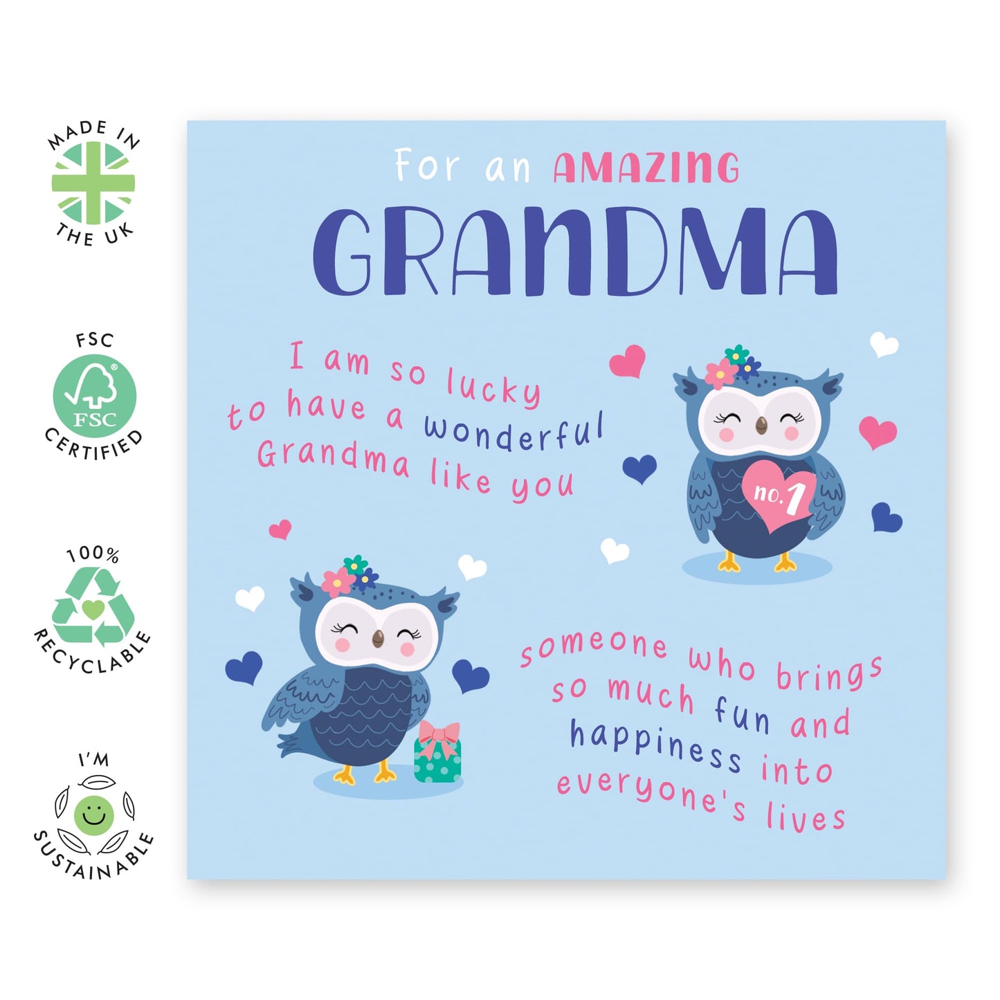 Nan Birthday Card - For An Amazing Grandma Owl - Sweet Birthday Cards For Women - Thank You Card Nanny - Cute Greeting Cards For Nana Granny - Comes With Stickers - By Central 23