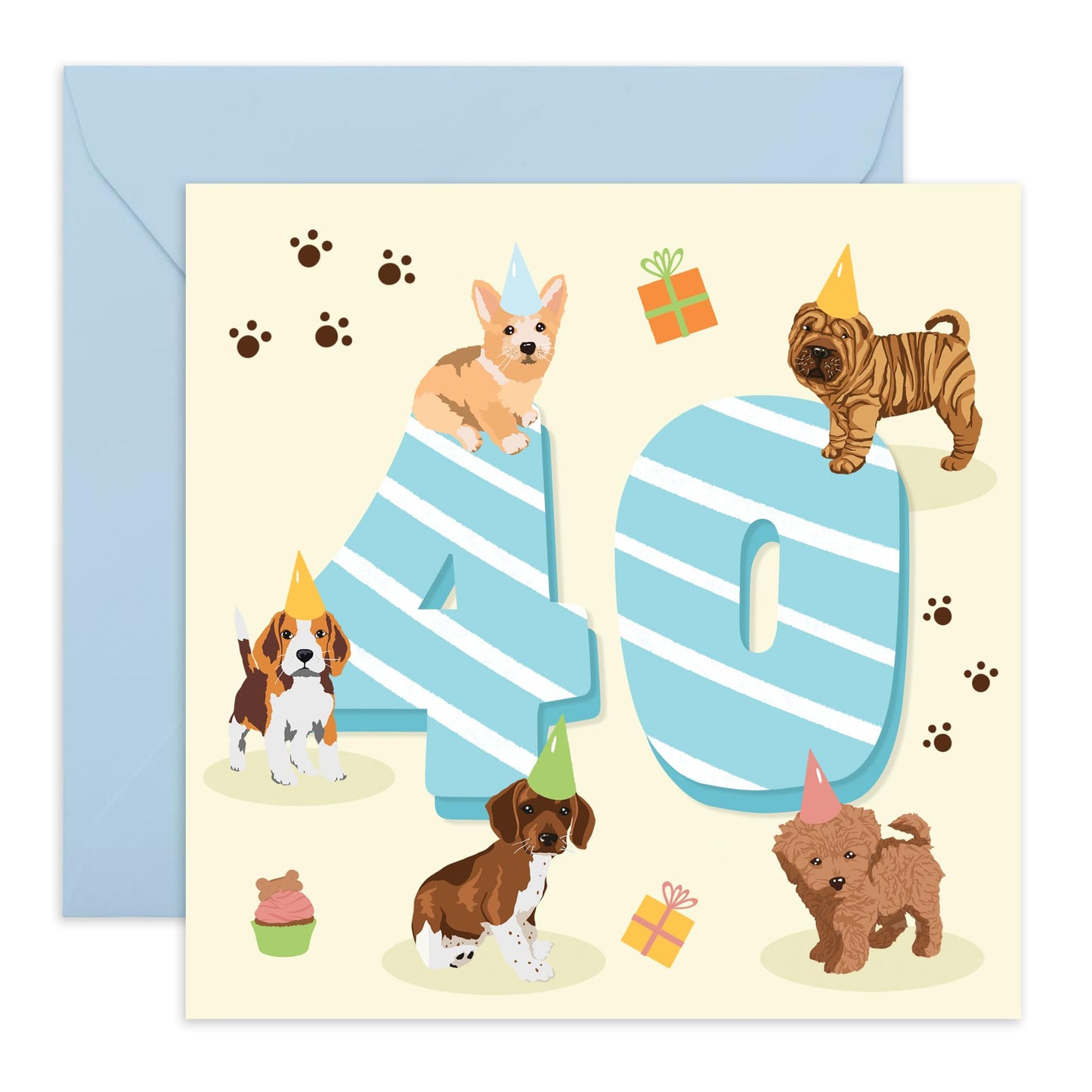 40th Birthday Card For Men - Puppy Birthday Age 40 - Puppy Birthday Card - Husband - Dad - Brother - Happy Fortieth Birthday Greeting Card Male Friends - Comes With Fun Stickers - By Central 23