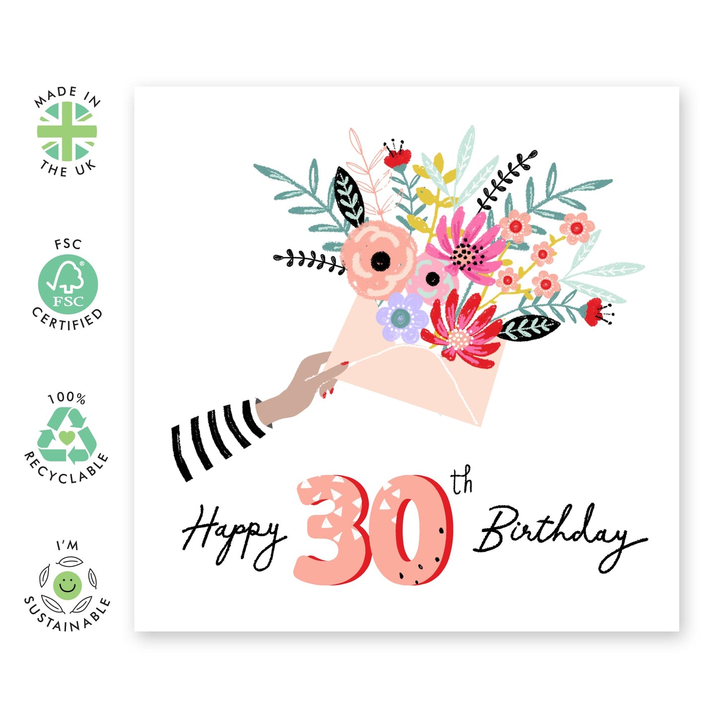 30th Birthday Card For Her - 30th Birthday Envelope - Wife Mum Mummy - Sister - Birthday Card - Bday Card - Happy Thirtieth Birthday Greeting Card Female Friends - Comes With Stickers By Central 23