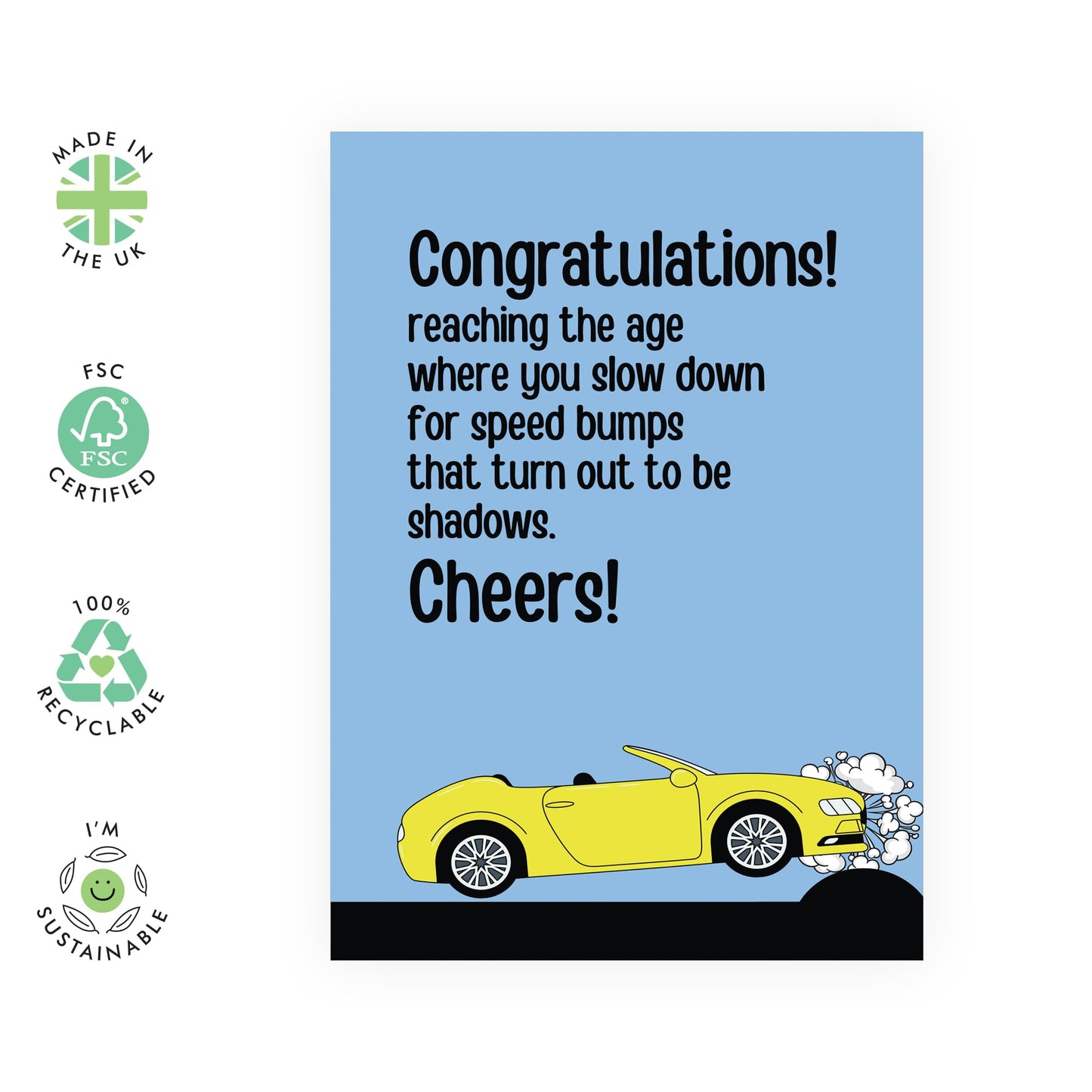 Fun Birthday Card - 'SPEED BUMPS' - Enjoy a Laugh About Navigating Life’s Little Obstacles with Aging Eyes - Add a Playful Twist to Their Special Day - Includes Envelope and Stickers by Central 23