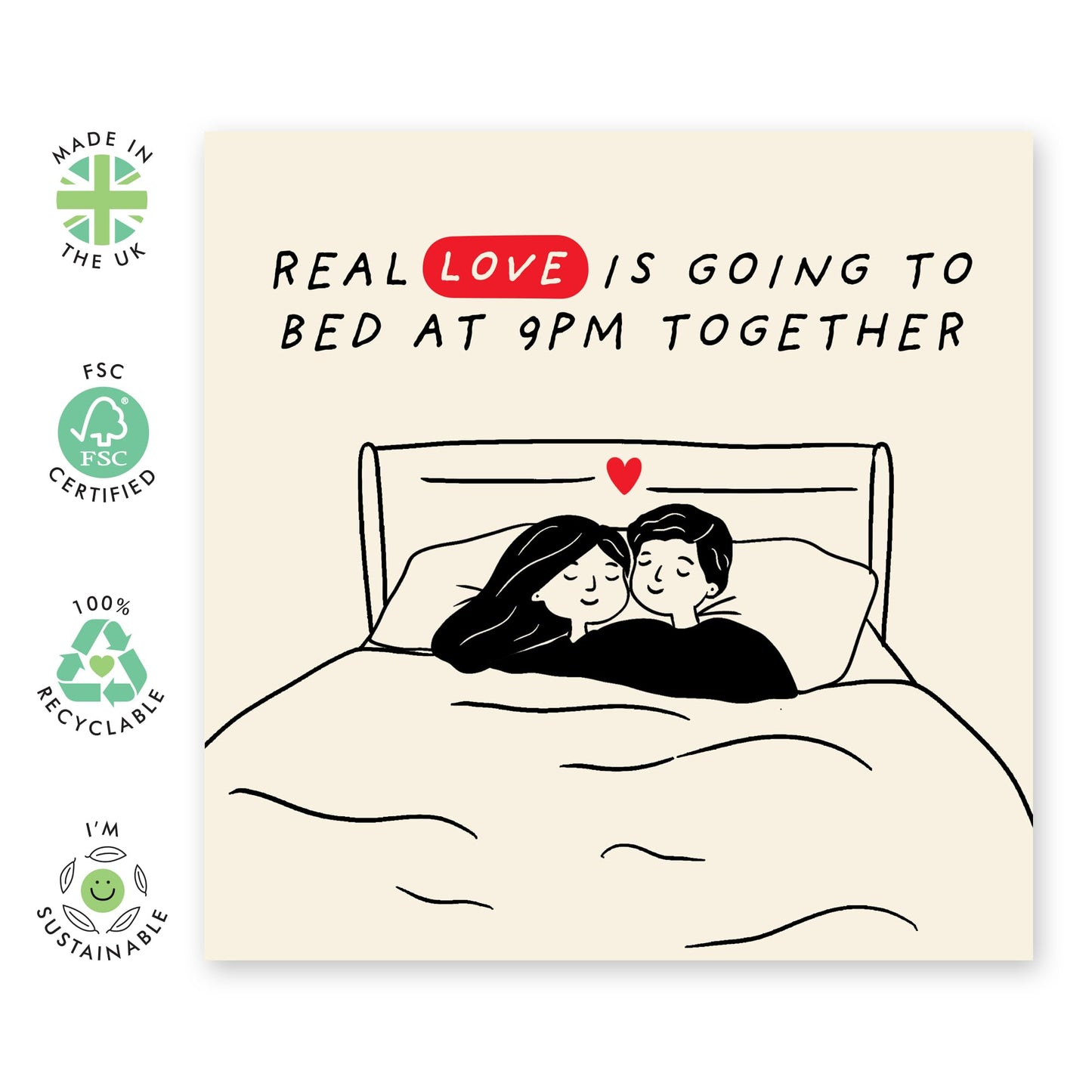 Cute Anniversary or Valentine's Card - "Going to Bed at 9PM Together" - Romantic Greeting Card for Couples, Partner, Him, Her, Wife, Husband - Married Life - Comes with Stickers
