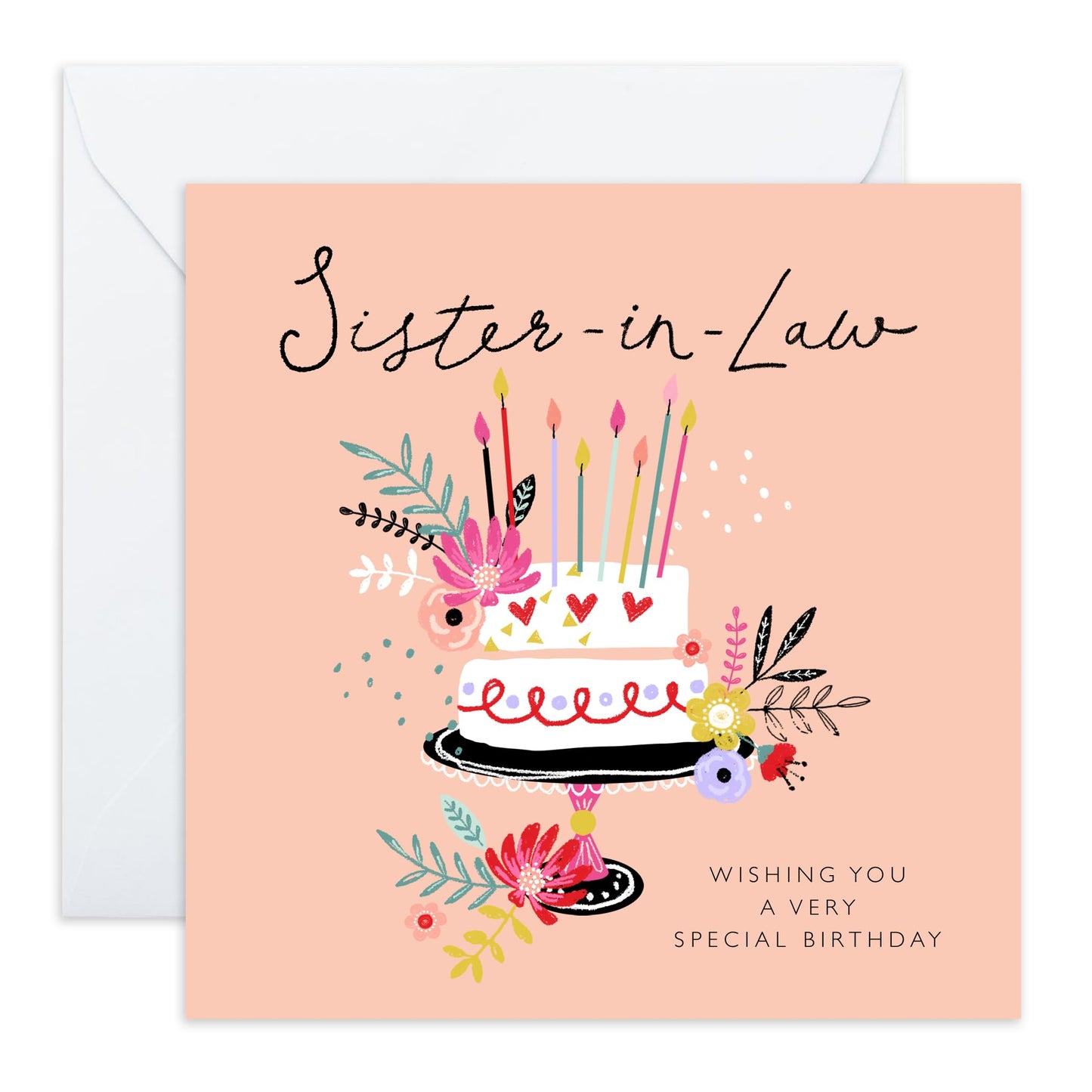 Sister In Law Birthday Card - Happy Birthday Cake - Female Birthday Greeting Cards For Sis-in Law - Gifts Presents For Women - Comes With Stickers By Central 23