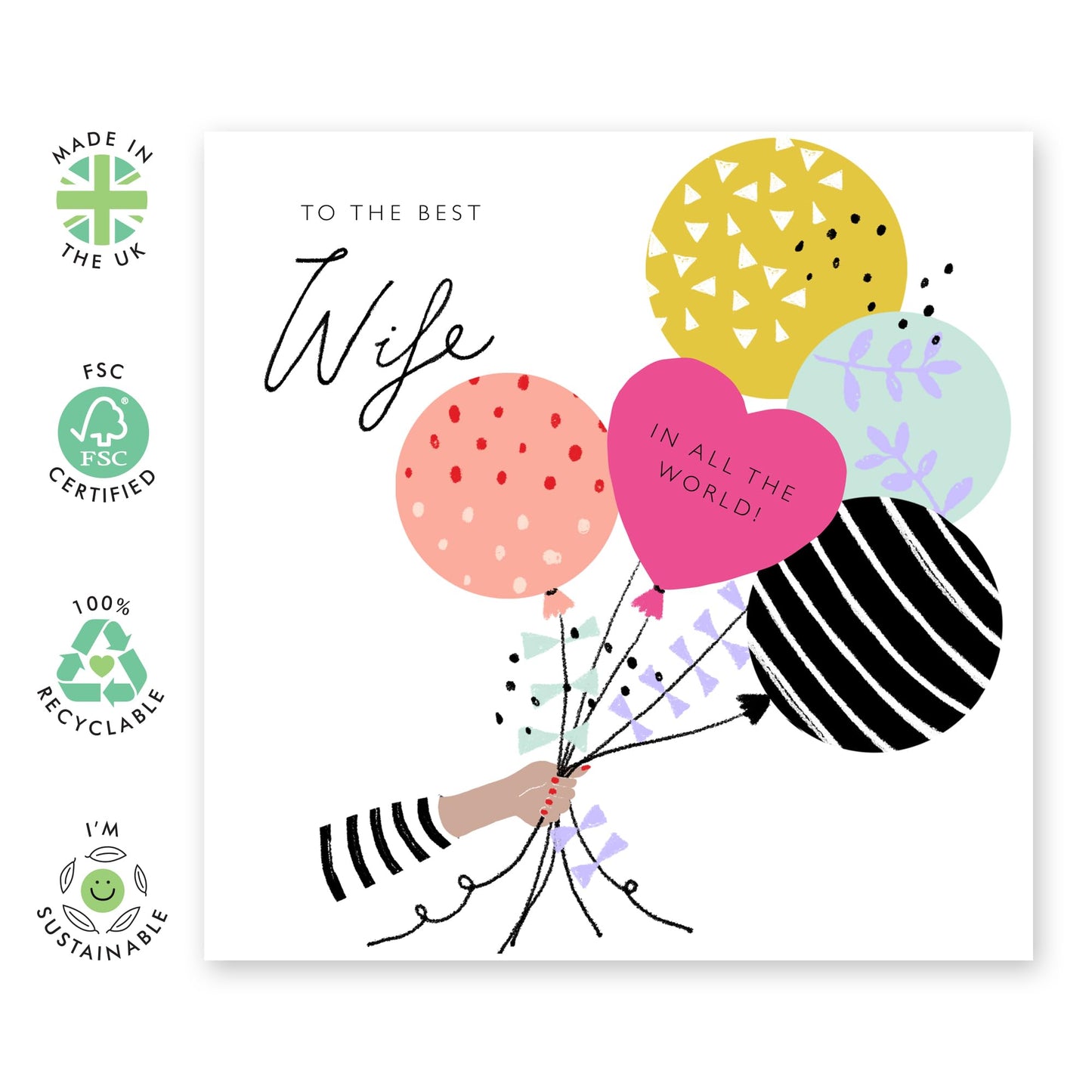 Wife Mothers Day Card From Husband - To The Best Wife In The World - Happy Birthday Card For Wife - Sweet Anniversary Card For Women - Gifts For Her - Comes With Fun Stickers By Central 23