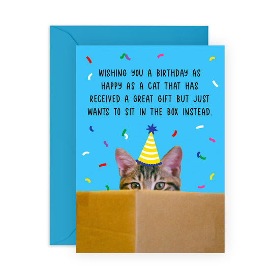 Hilarious Birthday Card for Colleagues - 'Cat In A Box' - Gifts for Coworker, Officemate, Partner, Friend, Him, Her - Jokes for Women and Men - Comes with Fun Stickers