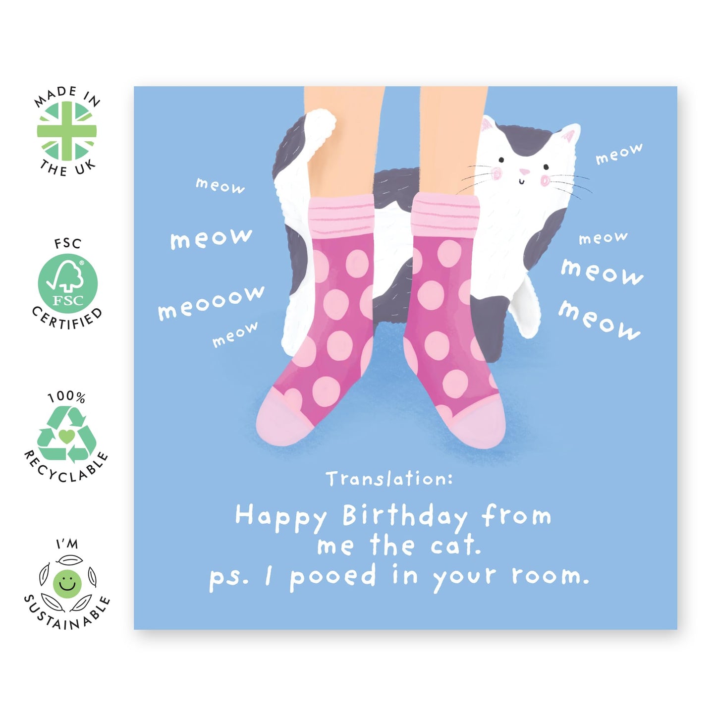 Cat Birthday Card - Meow Birthday From Your Cat - Funny Birthday Card For Men And Women - Birthday Gifts For Cat Lovers - Birthday Card For Friends Pet Owners - Comes With Fun Stickers By Central 23