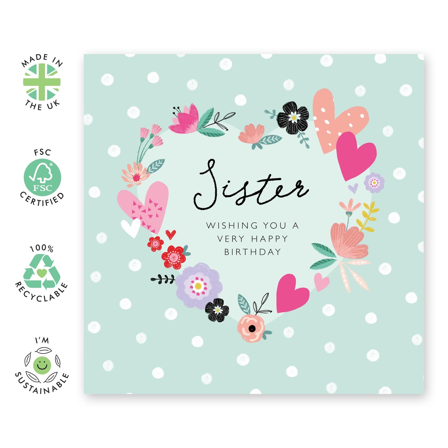 Birthday Card For Sister - Floral Cards And Envelopes - Celebration Gifts For Her - Elegant Sister Birthday Cards For Women Female Sibling - Flowers Hearts - Comes With Stickers By Central 23