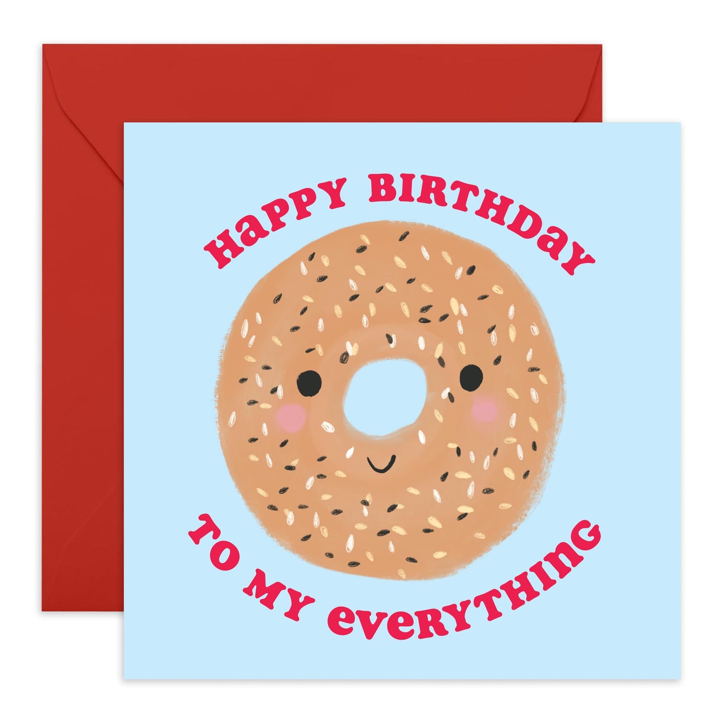 Husband Birthday Card - Happy Birthday To My Everything - Sweet Bagel Greeting Cards - Boyfriend Birthday Card From Girlfriend - Gifts for Men Women - Comes With Stickers By Central 23