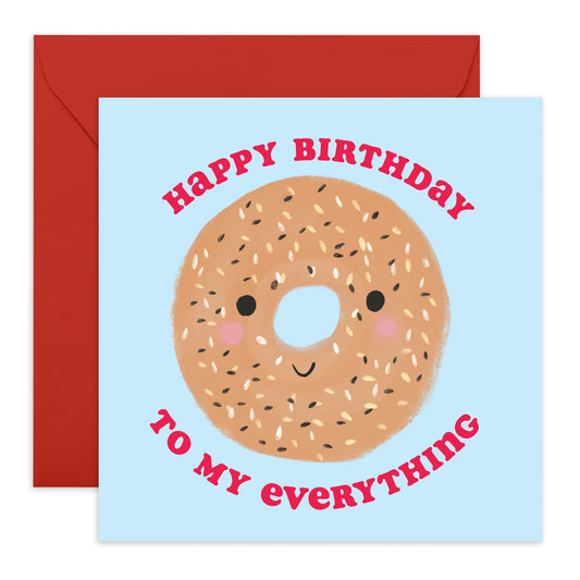 Husband Birthday Card - Happy Birthday To My Everything - Sweet Bagel Greeting Cards - Boyfriend Birthday Card From Girlfriend - Gifts for Men Women - Comes With Stickers By Central 23