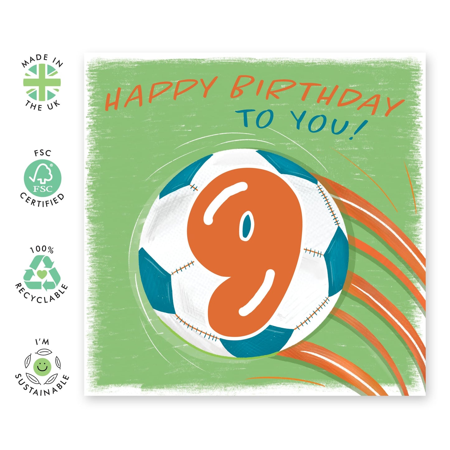 Happy 9th Birthday Card Boy Girl - Football Birthday Cards For Kids Toddler Grandson - Ninth Bday Card For Him Nine Year Old - Comes With Cute Stickers By Central 23