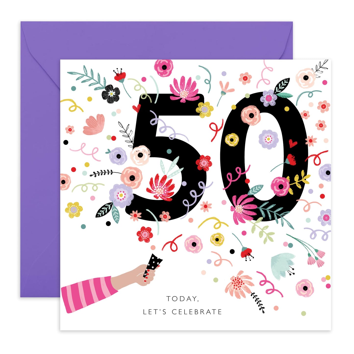 50th Birthday Card For Her - 50th Floral Confetti - Mummy Birthday Card - Wife Mum - Happy Fiftieth Birthday Greeting Card Sister Friends - Gift For Women - Comes With Fun Stickers By Central 23