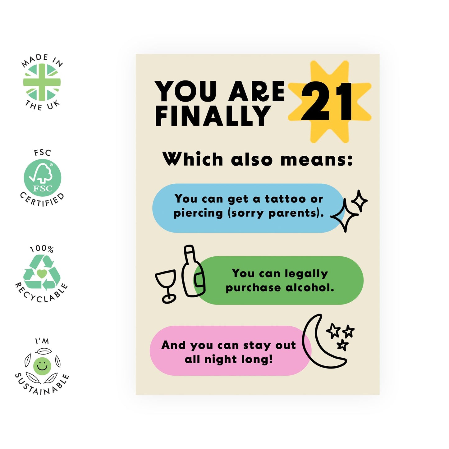 21st Birthday Card For Her Him - You Are Finally 21 - Brother Sister - Happy Twenty-first Birthday Card - Daughter Son - Friends - From Friend Bff - Comes With Stickers By Central 23