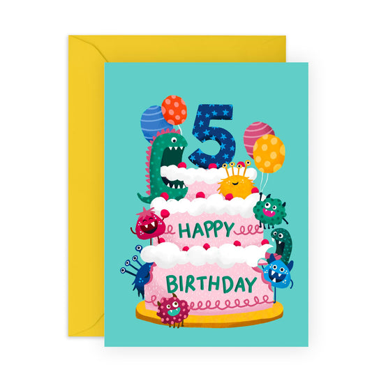 5th Birthday Card Boy Girl Toddler - Monster Age 5 - From Mum Dad - Happy Birthday Card Age Five - Fifth Gifts For Grandson Goddaughter Kids - Comes With Stickers By Central 23