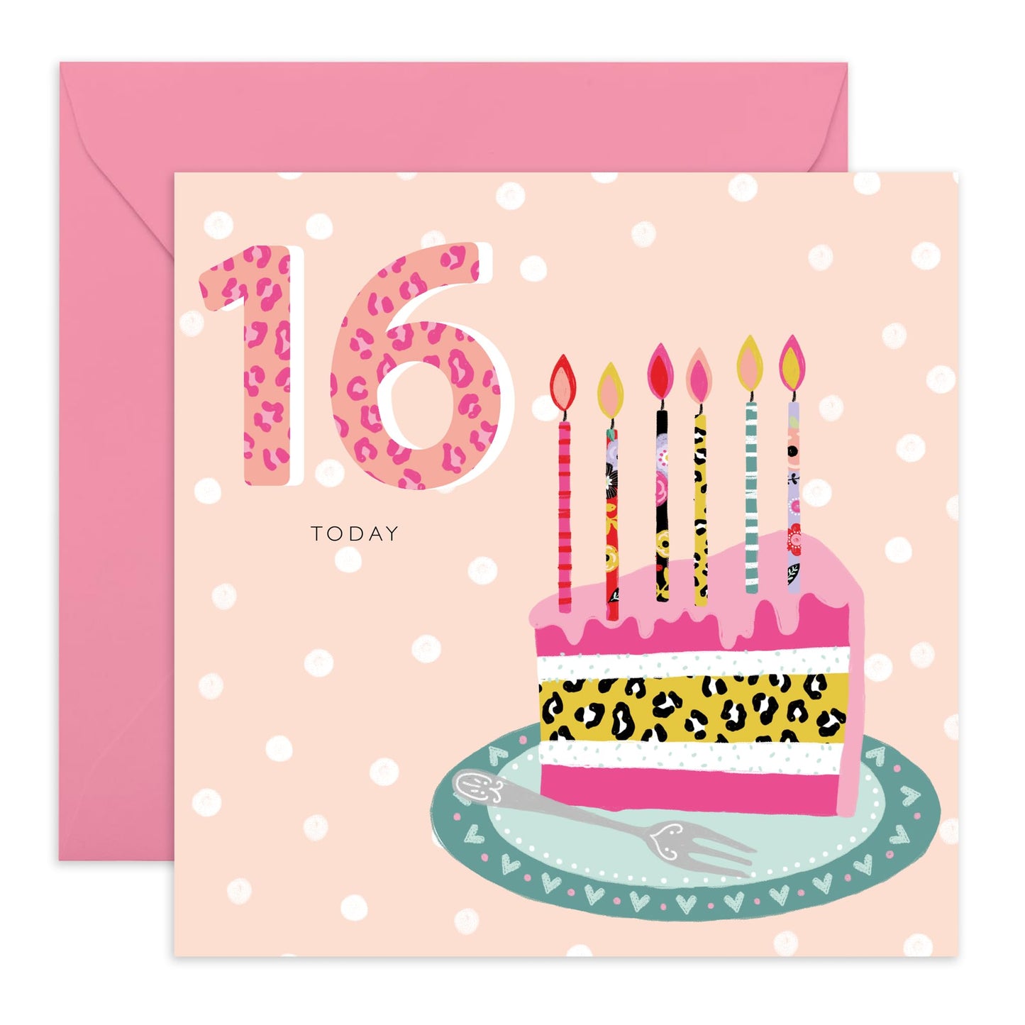 Sixteen Birthday Cards For Kids - Leopard Print 16th Birthday Cake - Girl Birthday Card 16th Year Old - Happy Birthday Card For Daughter Granddaughter Niece - Comes With Stickers By Central 23