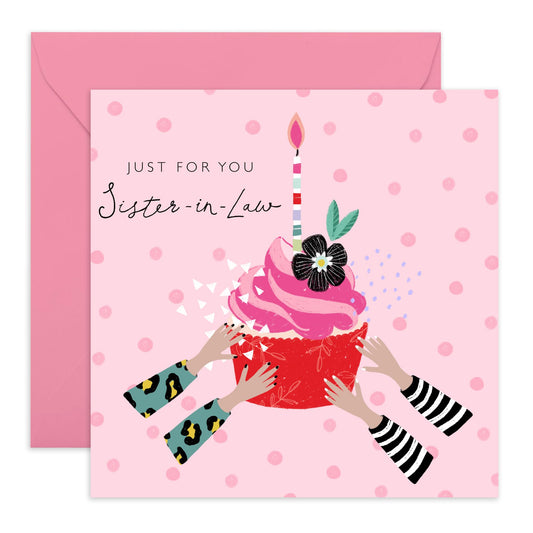 Sister In Law Birthday Card - Just For You - Birthday Cupcake Pink Polka Dots - Gifts For Her - Pretty Birthday Cards For Women Female Sibling - Comes With Fun Stickers By Central 23