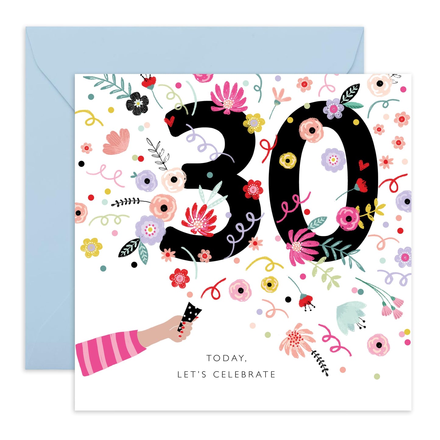 30th Birthday Card For Her - Lets Celebrate 30th Confetti - Wife Mum Mummy Sister - Birthday Card - Floral Bday Card - Happy Thirtieth Birthday Greeting Card Women - Comes With Stickers By Central 23