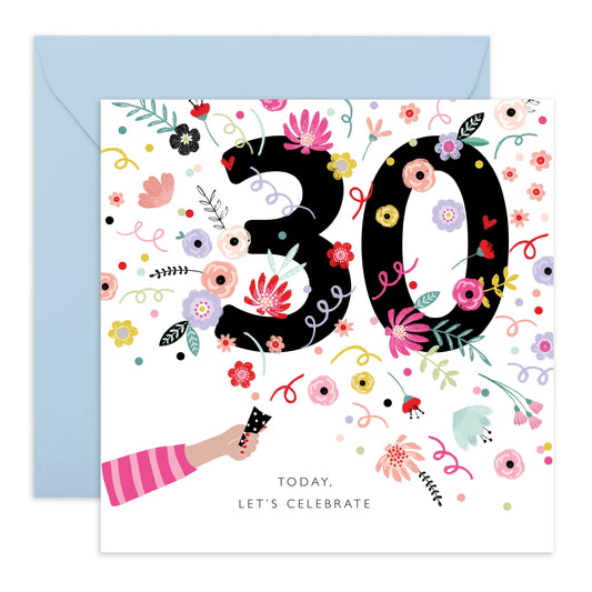 30th Birthday Card For Her - Lets Celebrate 30th Confetti - Wife Mum Mummy Sister - Birthday Card - Floral Bday Card - Happy Thirtieth Birthday Greeting Card Women - Comes With Stickers By Central 23