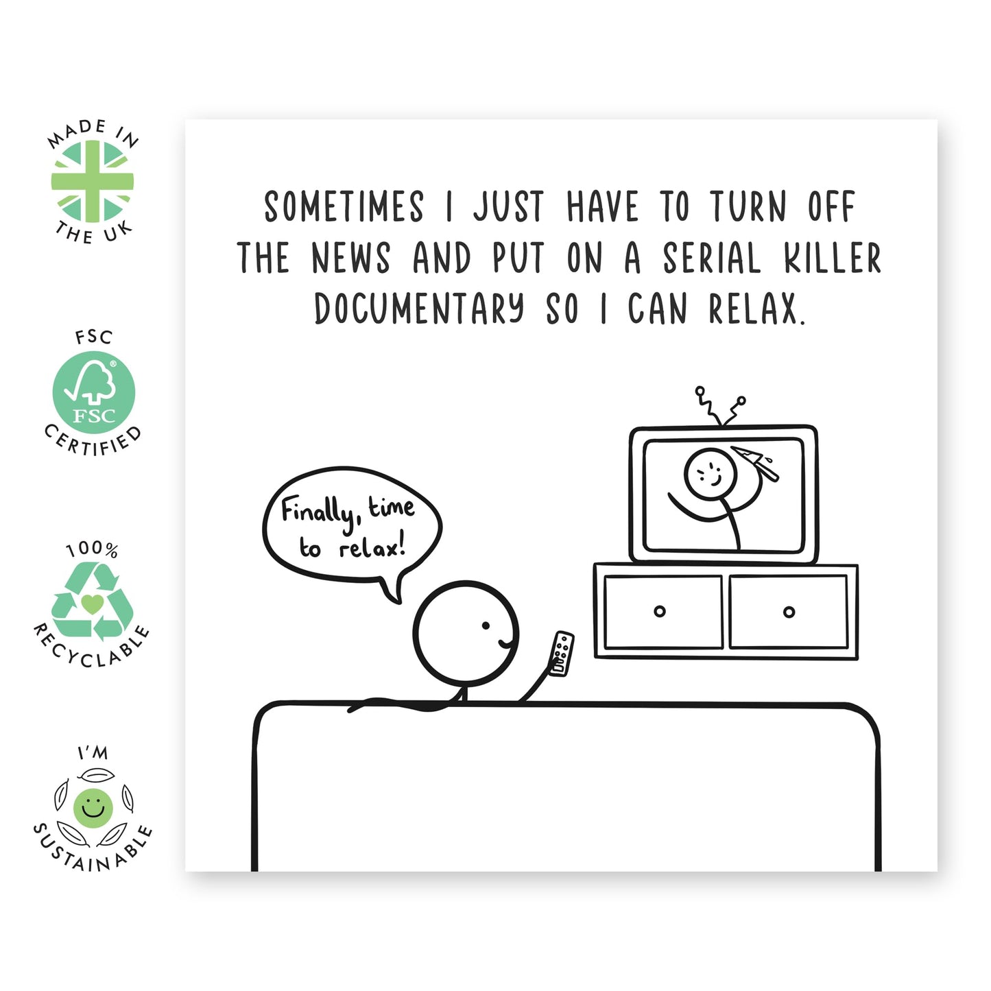 Hilarious Birthday Card for Middle Aged Adults - 'Killer Documentary To Relax' -Gifts for Friends, Bruv, Mates, Colleagues, Co-workers, Him, Husband, Partner - Watch TV - Comes with Fun Stickers