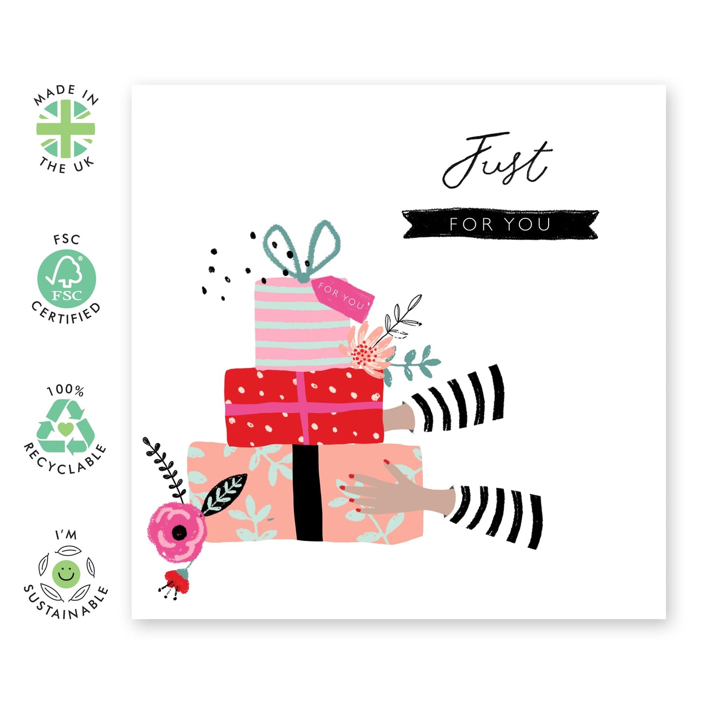 Greeting Cards Birthday - Just For You Presents - Blank Cards With Envelope - Bday Gifts - Pretty All Occasion Cards For Sister Mum Nan Aunt Her - Comes With Stickers By Central 23