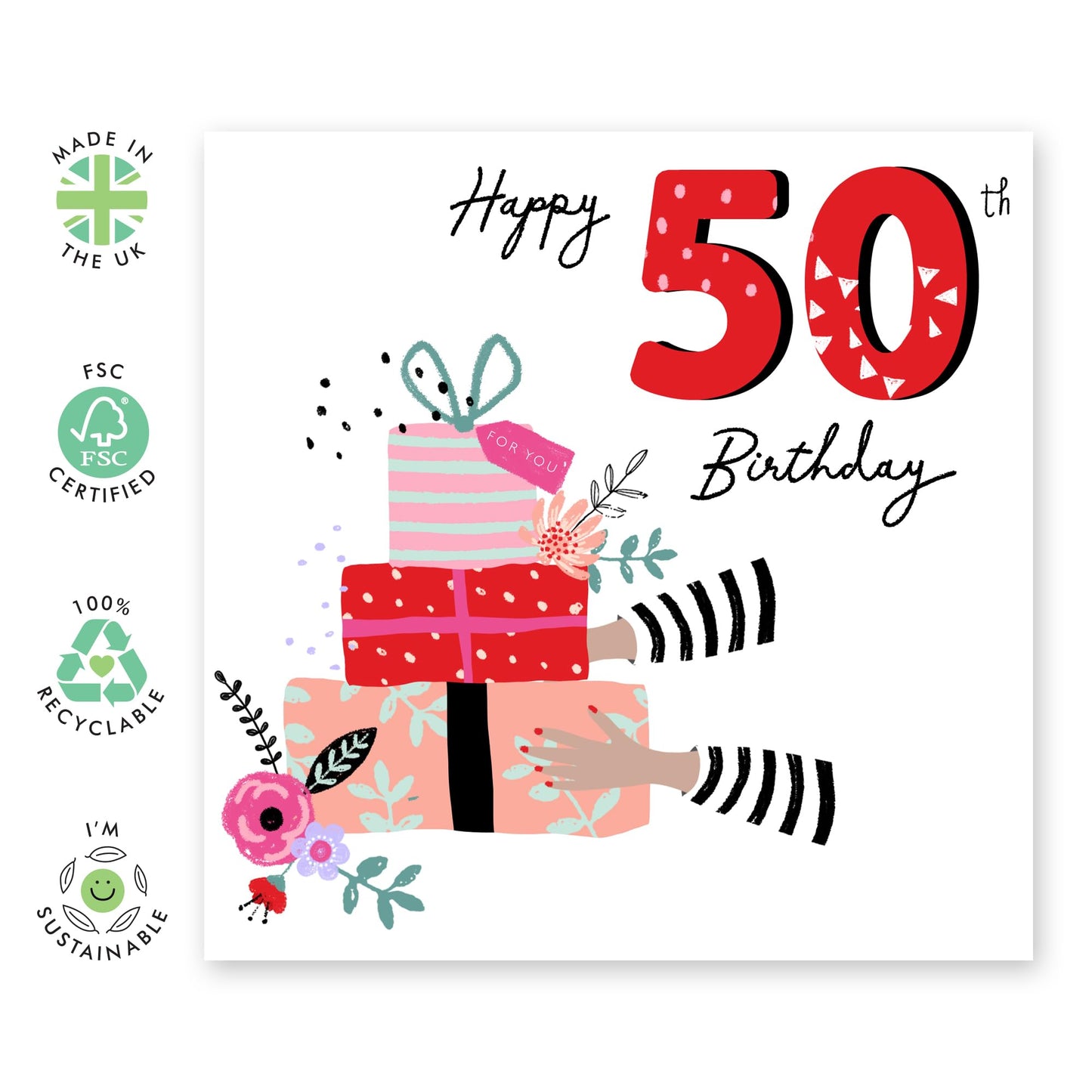 50th Birthday Card For Women - 50th Presents - Mummy Floral Birthday Card - Wife Mum - Aunt - Happy Fiftieth Birthday Greeting Card Sister Female Friends - Comes With Fun Stickers By Central 23