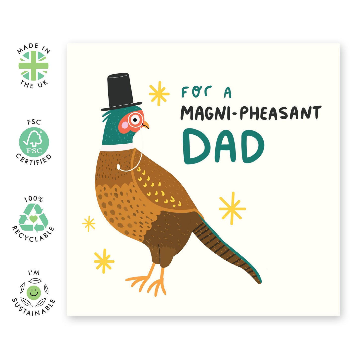 Dad Birthday Cards - For A Magni-PHEASANT Dad - Father's Day Card For Papa Pop Daddy - Funny Gifts For Him - Bird Pun Humour - Comes With Fun Stickers By Central 23