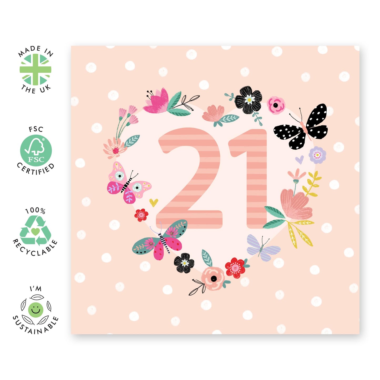 21st Birthday Card For Her - 21st Floral Butterflies - Women Sister - Happy Twenty-first Floral Birthday Card - Daughter Niece - From Mum Dad - Women Friends - Comes With Fun Stickers By Central 23