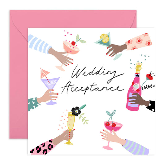 Wedding Acceptance Card From Groom Bride - Drinks Wedding Acceptance - Rsvp Reply Card For Friends - Wedding Invitations From Women Men - Floral Card For Guest - Comes With Fun Stickers By Central 23
