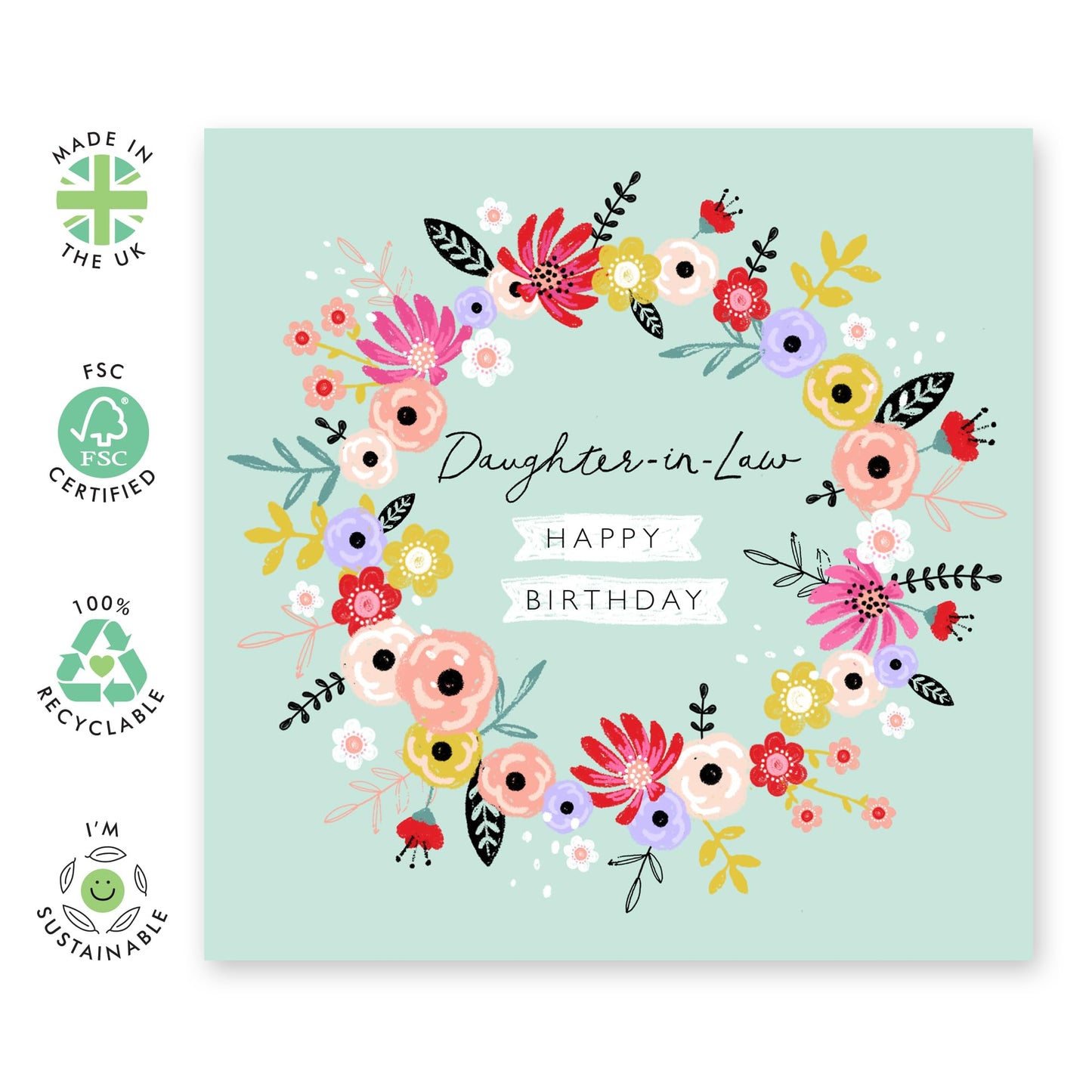 Birthday Card For Daughter In Law - Floral Birthday Greeting Cards And Envelopes - Happy Bday Daughter-in-law - Flower Gift For Women - Comes With Cute Stickers - By Central 23
