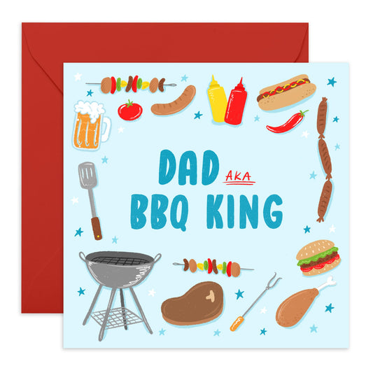 Heartfelt Greeting Card - 'Dad AKA BBQ King' - Perfect for Celebrating Your Father Daddy Dad with a Fun BBQ Theme - Ideal to Honor Your Grill Master on Any Occasion - Comes With Stickers By Central 23
