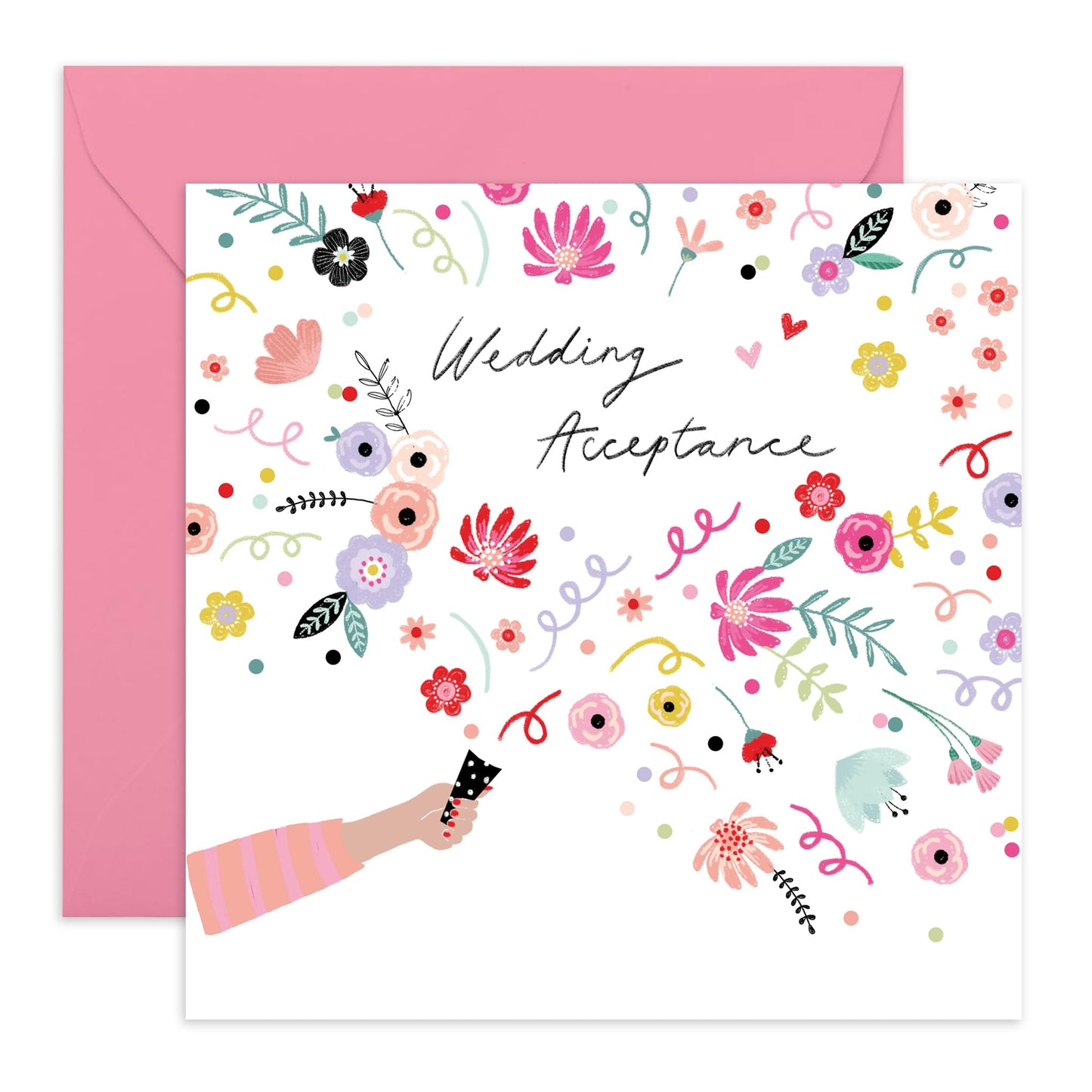 Wedding Acceptance Card From Groom Bride - Wedding Acceptance Confetti - Floral Card For Guest - Wedding Invitations For Women Men - Rsvp Reply Card For Friends - Comes With Fun Stickers By Central 23