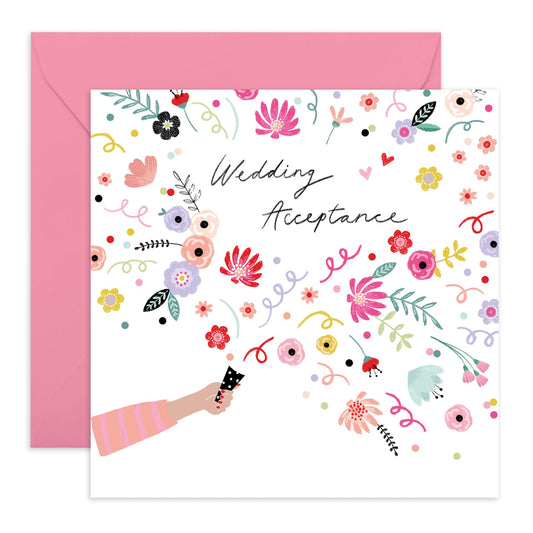 Wedding Acceptance Card From Groom Bride - Wedding Acceptance Confetti - Floral Card For Guest - Wedding Invitations For Women Men - Rsvp Reply Card For Friends - Comes With Fun Stickers By Central 23
