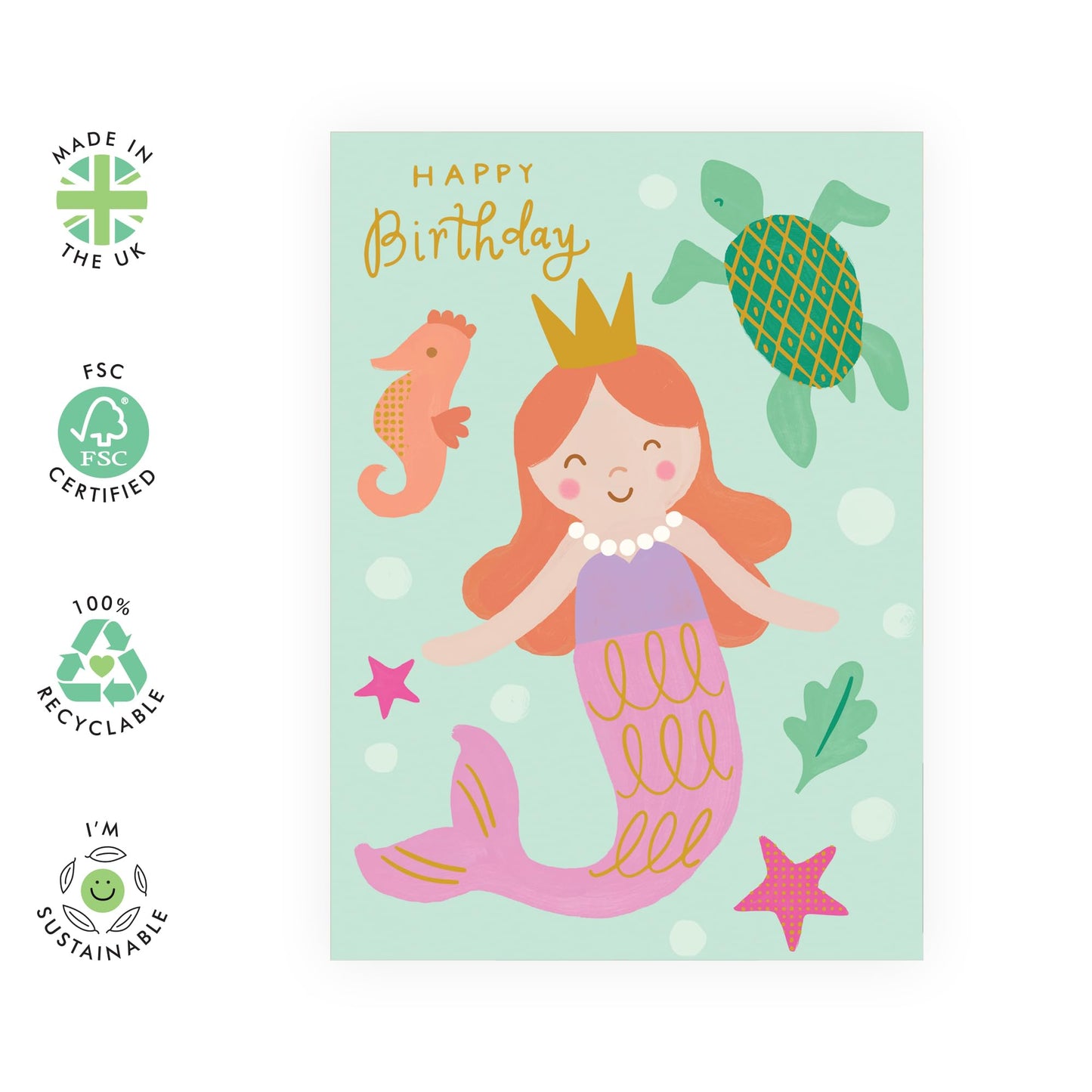 Girls Birthday Card – Cute Magical Mermaid Underwater Theme for Girls, Her, Kids, Daughter, Niece, Granddaughter, Ladies, Teens, Fairytale & Ocean Lovers – Includes Envelope - Comes with Stickers
