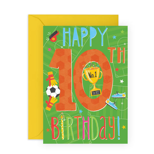 10th Birthday Card For Boys - Football Birthday Cards - Gifts For Grandson Godson Nephew - Tenth Bday - Ten Year Old - Comes With Fun Stickers - By Central 23