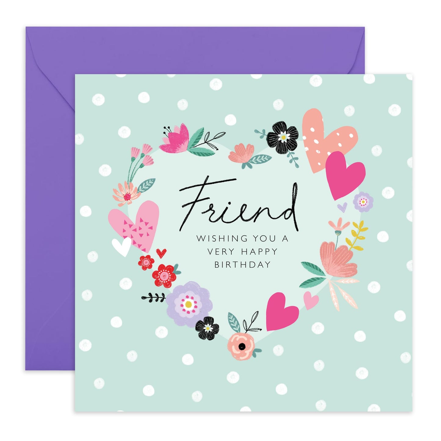Birthday Cards For Friends - Hearts Flowers - Happy Birthday Card For Her Female Friends - Friend Birthday Card - Gifts For Friends Women - Comes With Stickers - By Central 23