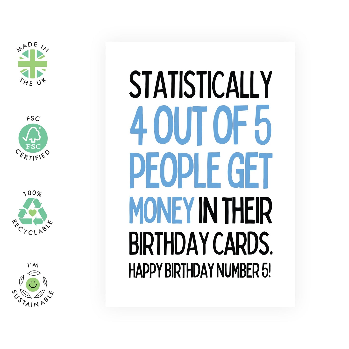 Son Birthday Cards For Men - 4 Out Of 5 People Get Money - Daughter Birthday Card - Funny Greeting Cards For Grandson Granddaughter Niece Nephew - Comes With Stickers - By Central 23