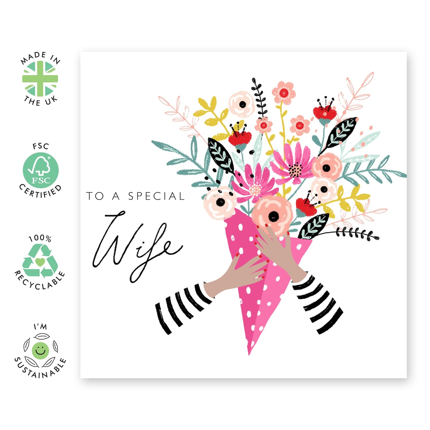 Wife Mothers Day Card From Husband - Flower Bouquet Cards And Envelopes - Happy Birthday Card For Wife - Floral Anniversary Card For Women - Gifts For Her - Comes With Fun Stickers By Central 23