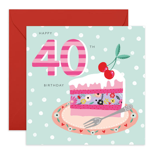 Elegant Birthday Card For Women Age 40 - 40 Floral Cupcake - Happy 40th Birthday Cards For Sister - Floral Bday Cards - Gifts For Friends Aunt Daughter - Comes With Stickers By Central 23