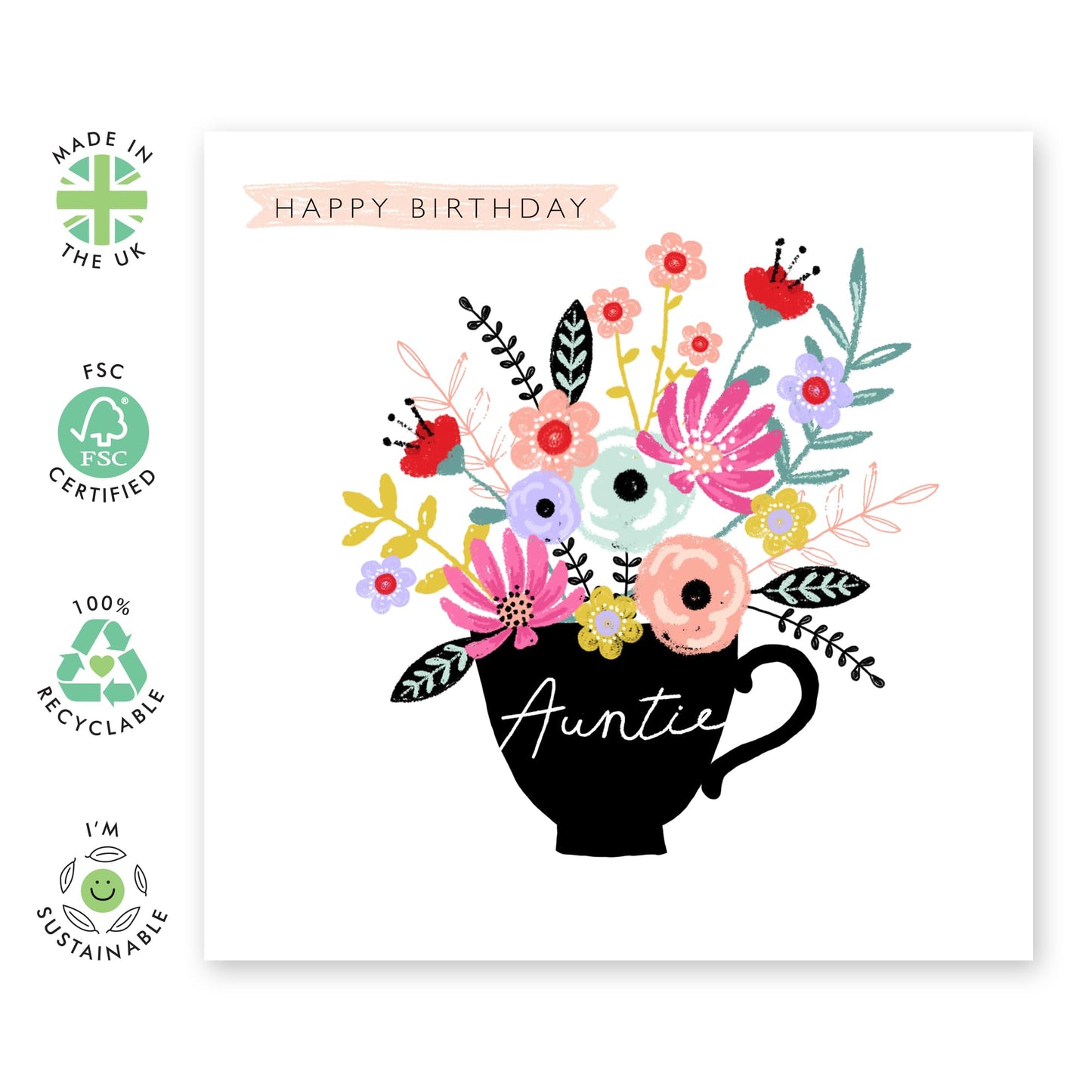 Elegant Birthday Card For Aunt - Floral Feminine Greeting Card For Her Women Female Tia Auntie Aunty - Heartfelt Gifts From Niece Nephew - Comes With Fun Stickers By Central 23