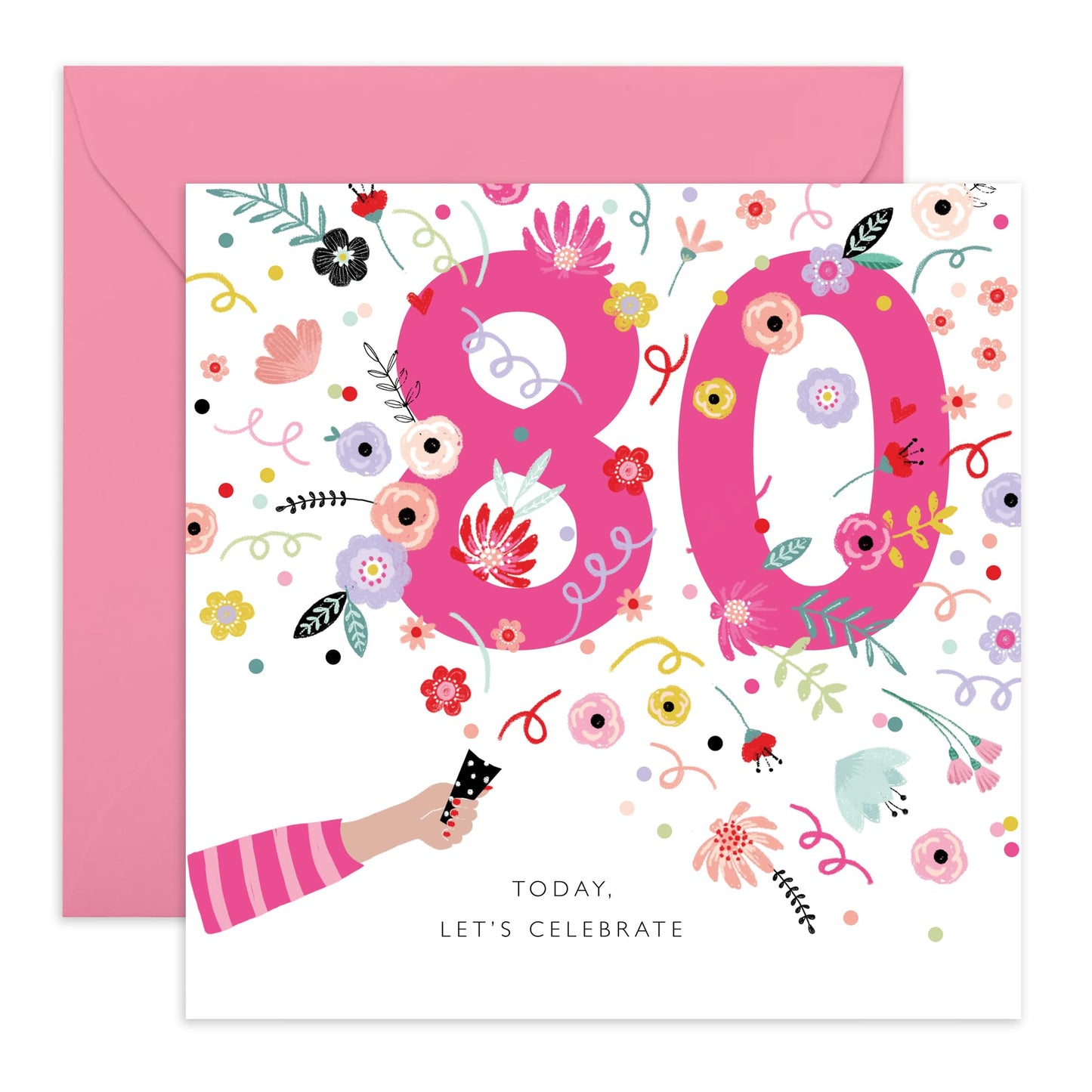 80th Birthday Card For Women - 80TH FLORAL CONFETTI - Grandmother Birthday Greeting Card - Grandmum Floral Birthday Card - Happy Eightieth Birthday Card Grandma - Comes With Fun Stickers By Central 23