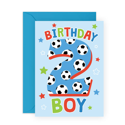 2nd Birthday Card For Kids - Football Milestone Birthday Card Age Two - Boys Birthday Cards Second Bday - Gifts For Him Son Nephew Grandson - Comes With Stickers By Central 23