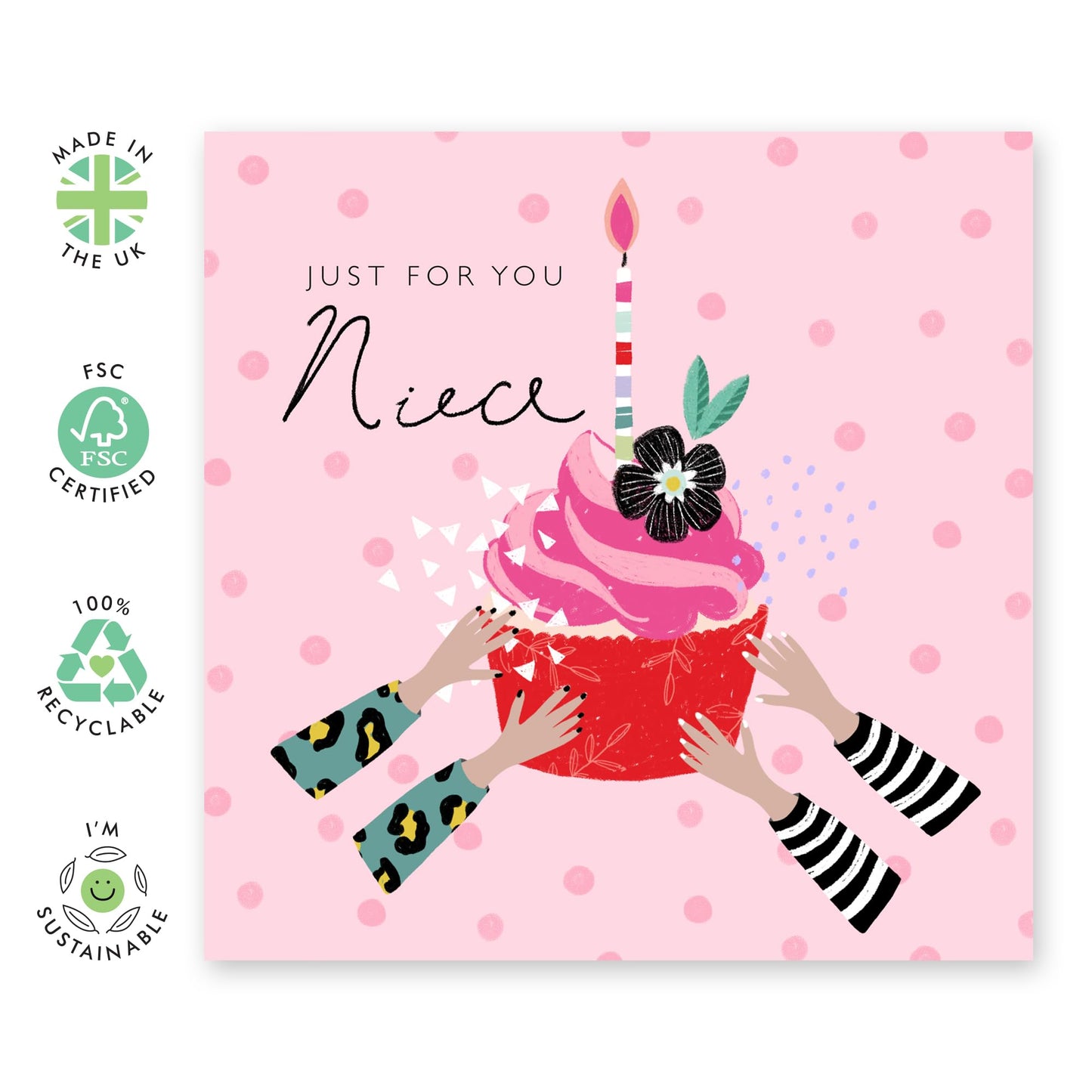 Niece Birthday Card From Aunt - Just For You Cupcake - Sweet Greeting Cards For Girls Teens - Wedding Appreciation Congratulations - Pink Gifts For Her - Comes With Stickers By Central 23