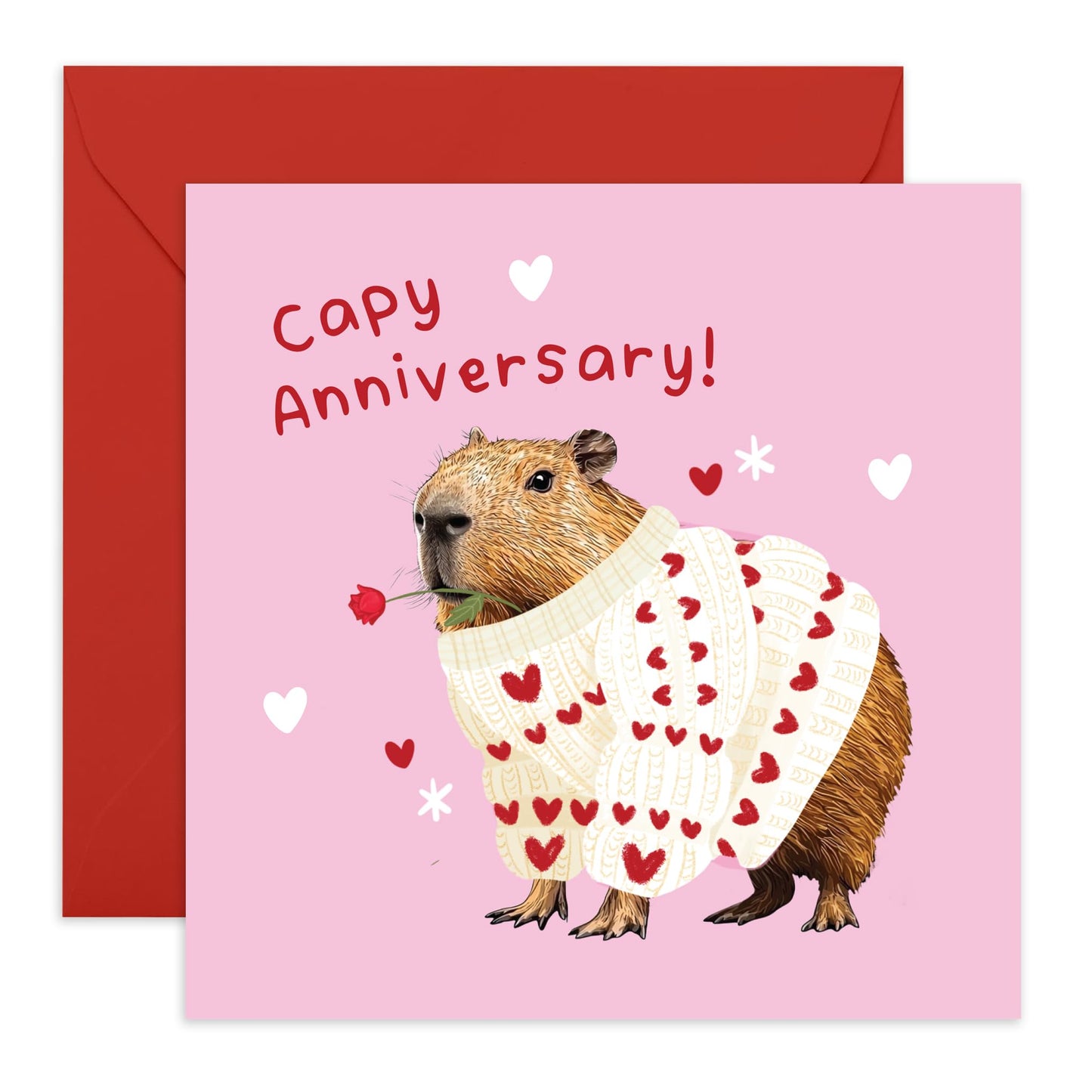 Cute Anniversary Card - 'Capy Anniversary' - Romantic Gifts for Husband, Wife, Partner, Other Half, Married Couples, Girlfriend, Boyfriend - Valentines Day Present - Comes with Fun Stickers