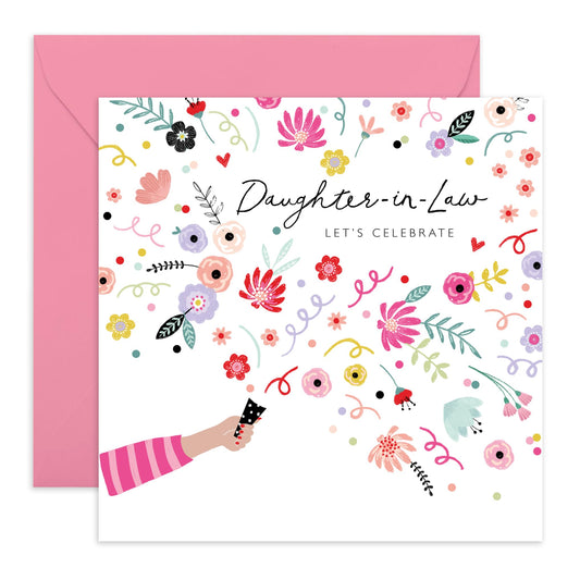 Birthday Card For Daughter In Law - Celebration Greeting Card For Women - Floral Confetti - Congratulations Gifts For Daughter-in-law - Comes With Cute Stickers - By Central 23