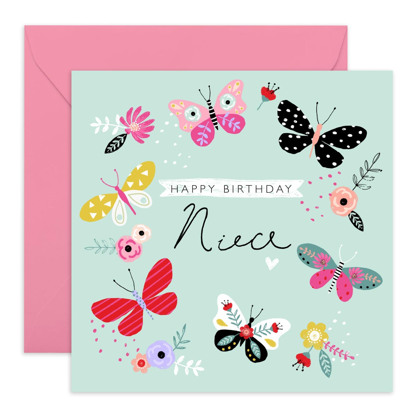 Butterfly Birthday Card For Niece - Flower Cards And Envelopes - Happy Birthday Greeting Cards For Women Female Girls - Pretty Bday Gifts For Her - Comes With Stickers By Central 23