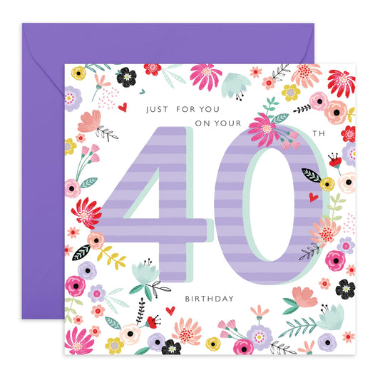 Elegant Birthday Card For Women Age 40 - 40th Birthday Floral Birthday - Happy 40th Birthday Cards For Sister - Floral Bday Cards - Gifts For Friends Aunt Daughter - Comes With Stickers By Central 23