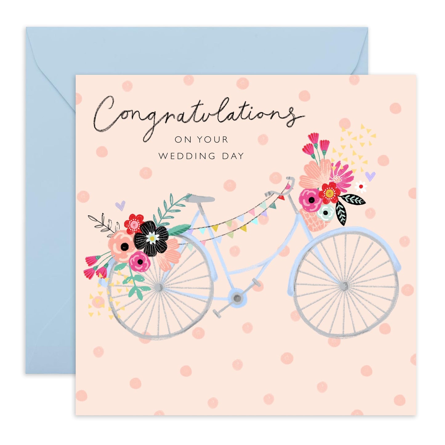Best Wishes Gift For Him Her - Floral Bike Wedding Congratulations - Congratulations Card For Men Women - Wedding Cards For Bride And Groom - Floral Greeting Card - Comes With Stickers By Central 23