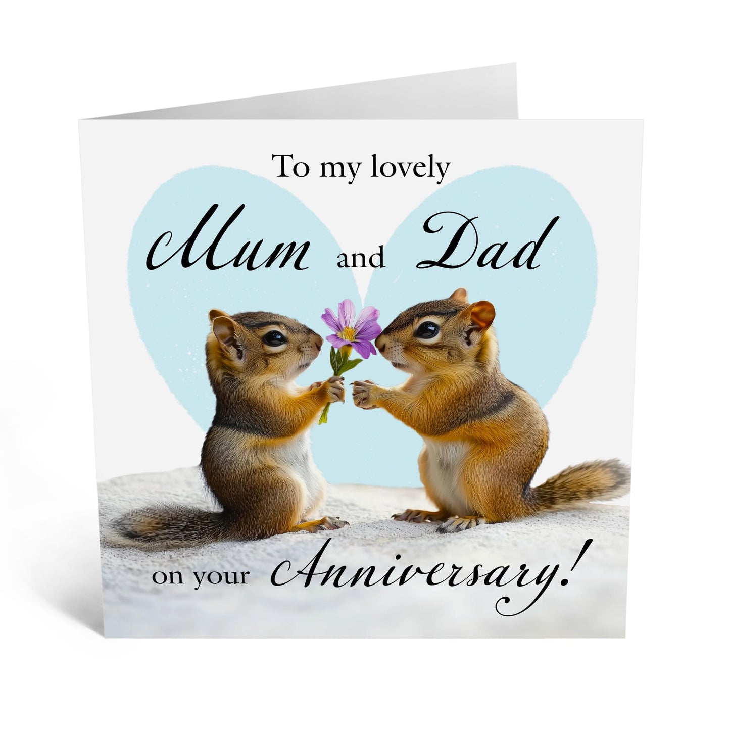 Sweet Squirrels Anniversary Day Card - 'Mum and Dad Anniversary' - Romantic Gifts for Mother, Father, Ma, Dad from Kids, Children - Giving Flowers - Comes with Fun Stickers