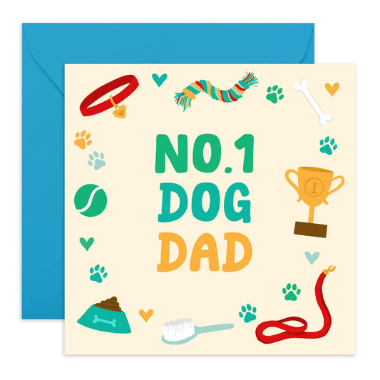 Dog Birthday Card For Men - No.1 Dog Dad - Sweet Birthday Cards For Him - Bday Cards From Pet Fur Baby - Gifts For Husband Boyfriend Dad - Comes With Stickers - By Central 23