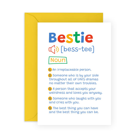 Bestie's Birthday Card- 'Bestie' - Gifts for Best Friend, BFF, Him, Her, Partner - Definition - Comes with Fun Stickers