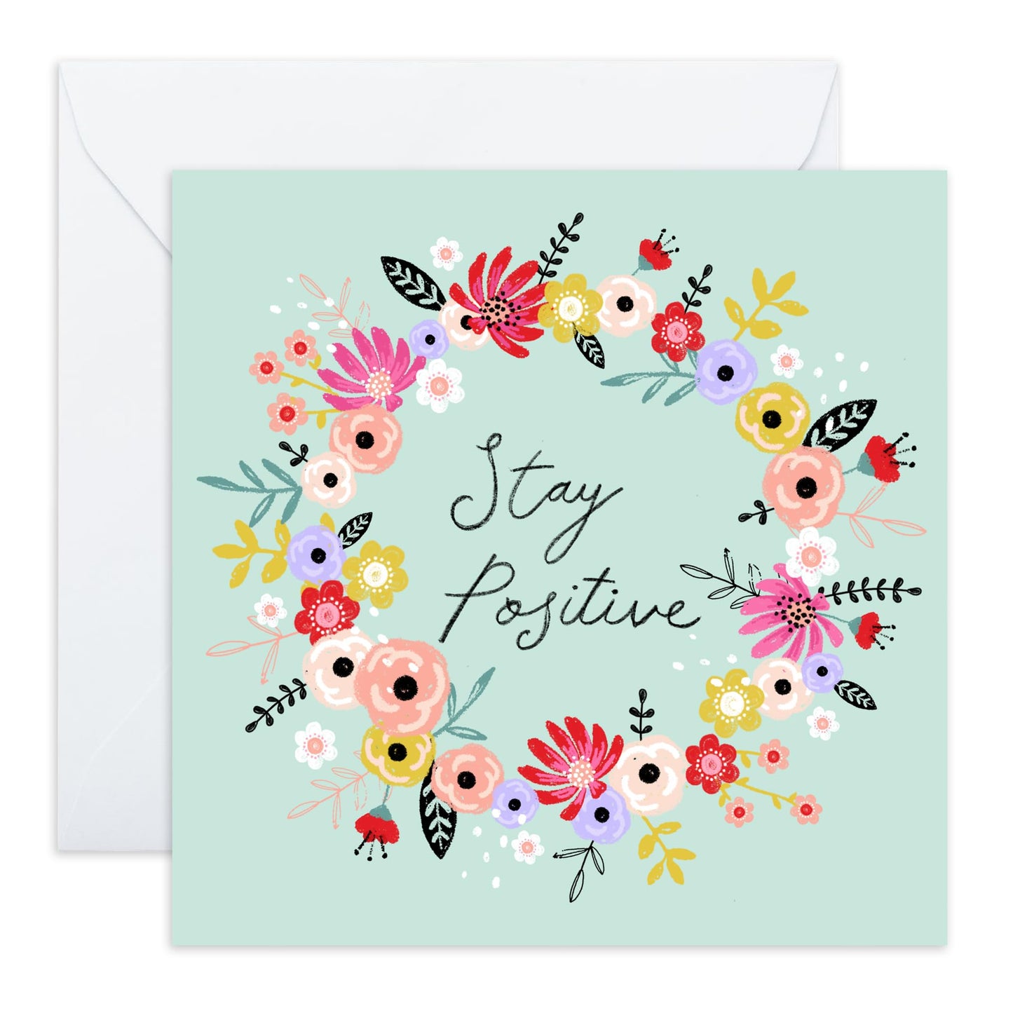 Stay Positive Cards And Envelope - Get Well 10 - Speedy Recovery Him Her - Encouragement Cards For Men Women - Floral Greeting Card - For Girl Friends - Comes With Stickers - By Central 23