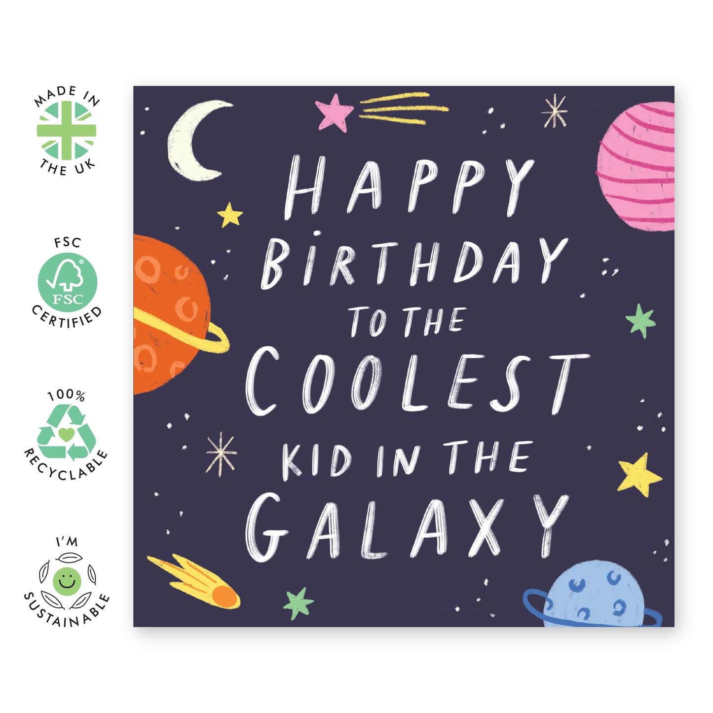 Kids Birthday Cards - Coolest Kid In Galaxy - Baby Milestone Card - Birthday Card Boys Girls - Gift For Son Daughter Niece Nephew - Galaxy Moon - Gift From Mum Dad - Comes With Stickers By Central 23